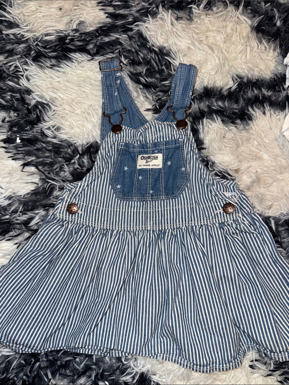 OshKosh B'gosh Blue and White Striped Denim Overall Dress